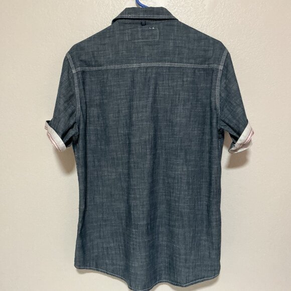 PD & C MEN'S MEDIUM SHORT SLEEVES BLUE/GRAY BUTTON-UP POLO SHIRT/Preowned - Picture 2 of 7